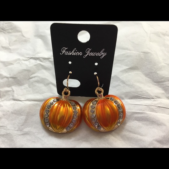 Crystal Orange Pumpkin Dangle Earrings - Picture 4 of 8